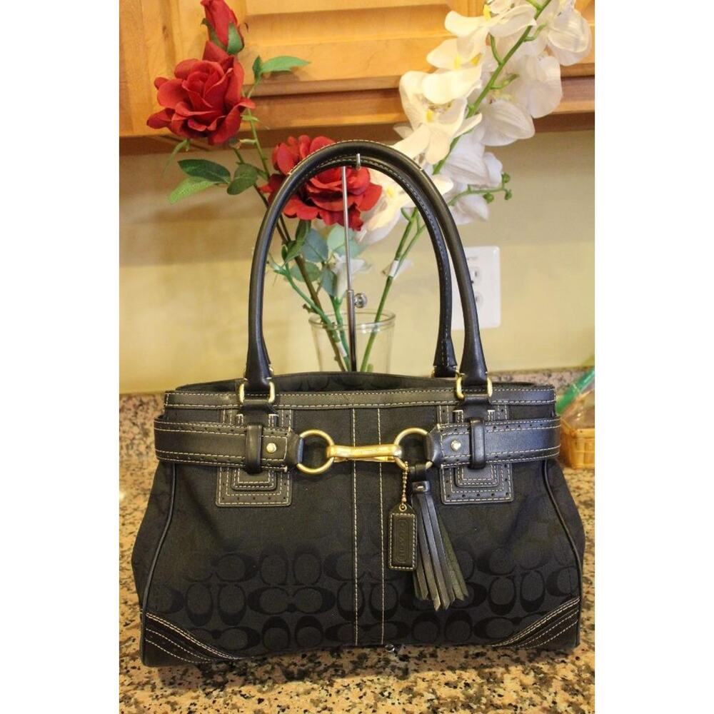 Coach Hamptons Signature BLACK Fabric Carryall Shoulder Bag #10508 (u900